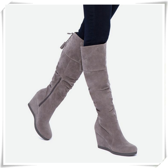 Shoe Dazzle Shoes - Sunni slouchy wedge faux suede boots